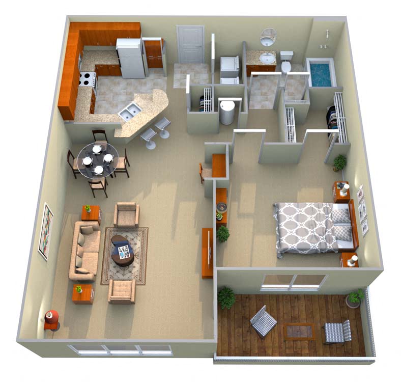Floor plan for 1 bed, 1 bath, 890 sqft